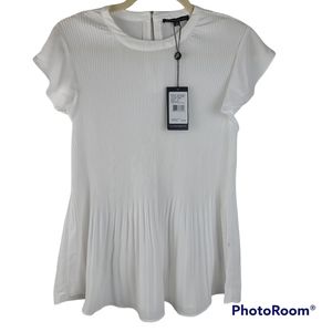 NWT Adrianna Papell White Flutter Sleeve Pleated Blouse Women's Small Crewneck